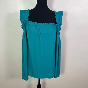 NEW LuLaRoe Daisy 3XL Ruffle Square Neck Top Teal Green